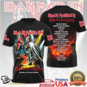 Iron Maiden Run For Your Lives World Tour 2026 Motorcycle Eddie Black Apparel T Shirt