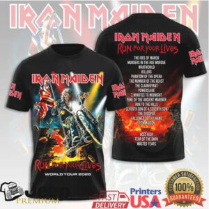 Iron Maiden Run For Your Lives World Tour 2026 Motorcycle Eddie Black Apparel T Shirt