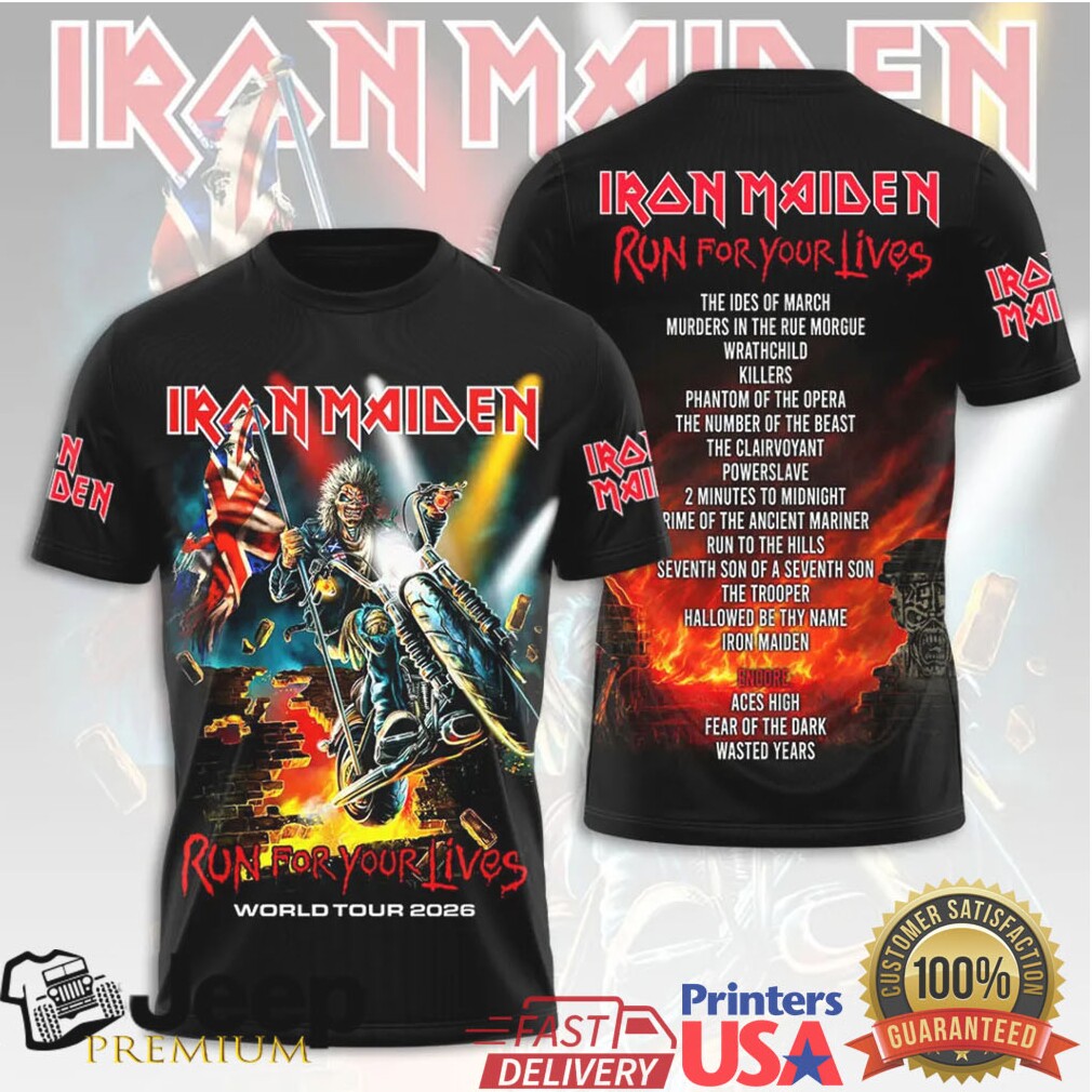 Iron Maiden Run For Your Lives World Tour 2026 Motorcycle Eddie Black Apparel T Shirt Iron Maiden Run For Your Lives World Tour 2026 Motorcycle Eddie Black Apparel T Shirt