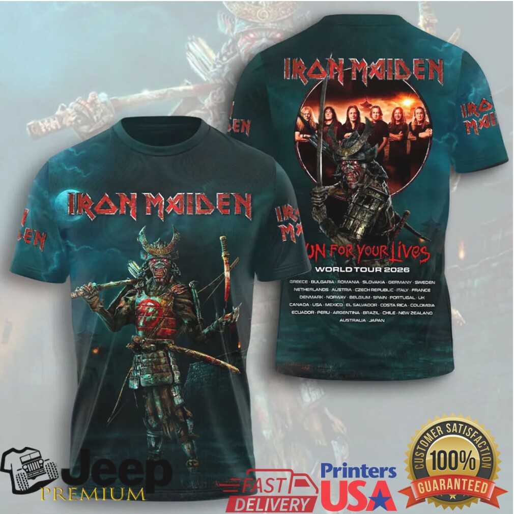 Iron Maiden Run For Your Lives World Tour 2026 Samurai Eddie 3D Print T Shirt Iron Maiden Run For Your Lives World Tour 2026 Samurai Eddie 3D Print T Shirt