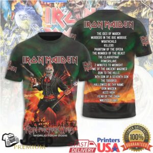 Iron Maiden Run For Your Lives World Tour 2026 Setlist Graphic T Shirt