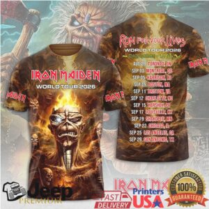 Iron Maiden World Tour 2026 Fire Eddie North American Tour Dates Apparel T Shirt