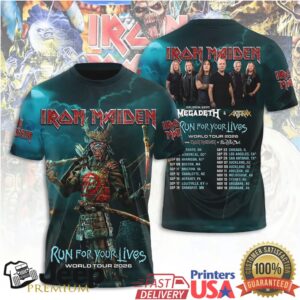 Iron Maiden x Megadeth x Anthrax Run For Your Lives 2026 Samurai World Tour T Shirt