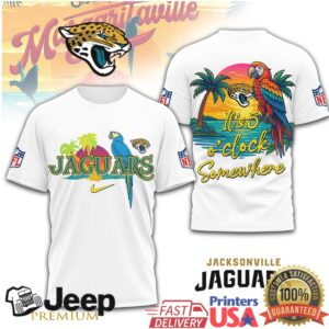 Jacksonville Jaguars NFL Tropical Parrot It's 5 O'Clock Somewhere T Shirt