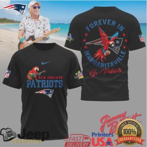 Jimmy Buffett Forever in Margaritaville New England Patriots Tribute T Shirt