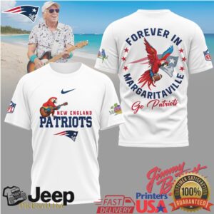 Jimmy Buffett Forever in Margaritaville New England Patriots Tribute T Shirt