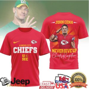 John Cena x Kansas City Chiefs “Never Give Up” Football T Shirt John Cena x Kansas City Chiefs “Never Give Up” Football T Shirt