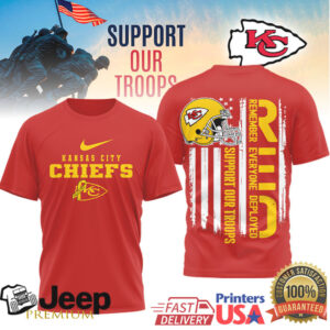 Kansas City Chiefs Support Our Troops RED Remember Everyone Deployed T Shirt Kansas City Chiefs Support Our Troops RED Remember Everyone Deployed T Shirt