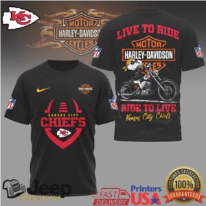 Kansas City Chiefs x Harley Davidson Live To Ride NFL Biker T Shirt