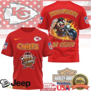 Kansas City Chiefs x Harley Davidson Taz Biker Flame NFL Graphic T Shirt