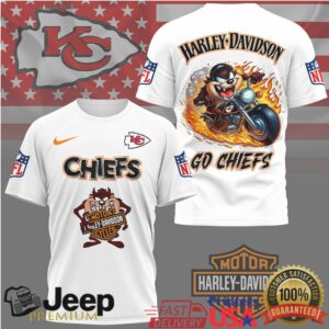 Kansas City Chiefs x Harley Davidson Taz Biker Flame NFL Graphic T Shirt