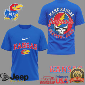 Kansas Jayhawks Make Kansas Grateful Again Retro Rock Mashup T Shirt