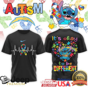 LA Chargers Stitch Autism Awareness Ribbon Heart Graphic T Shirt