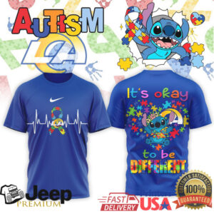 LA Rams Stitch Autism Awareness Heart Puzzle Piece Football Fan Shirt