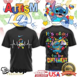LA Rams Stitch Autism Awareness Heart Puzzle Piece Football Fan Shirt