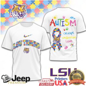 LSU Tigers Autism Awareness T Shirt Collegiate Puzzle Ribbon Support T Shirt