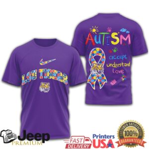 LSU Tigers Autism Awareness T Shirt Collegiate Puzzle Ribbon Support T Shirt