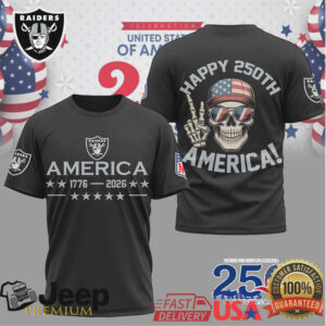 Las Vegas Raiders Happy 250th Anniversary America 1776 2026 Skull T Shirt