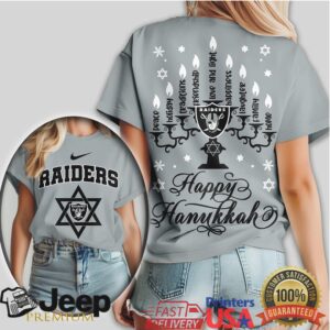 Las Vegas Raiders Happy Hanukkah Menorah Star of David NFL T Shirt Las Vegas Raiders Happy Hanukkah Menorah Star of David NFL T Shirt