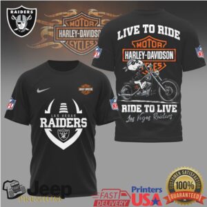 Las Vegas Raiders Harley Davidson “Live to Ride” Motorcycle NFL Shirt