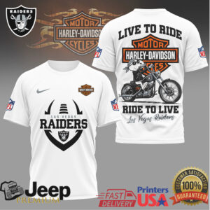 Las Vegas Raiders Harley Davidson “Live to Ride” Motorcycle NFL Shirt