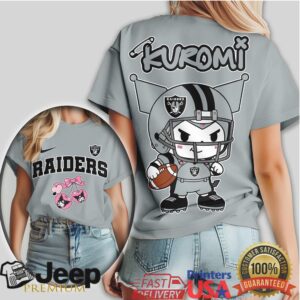 Las Vegas Raiders Kuromi Football Character T Shirt Cute NFL Goth Aesthetic Las Vegas Raiders Kuromi Football Character T Shirt Cute NFL Goth Aesthetic