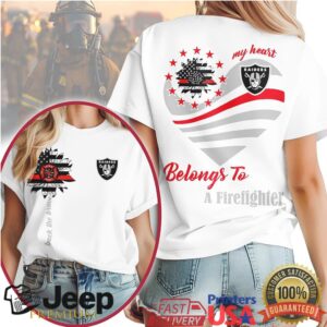 Las Vegas Raiders My Heart Belongs To A Firefighter Thin Red Line T Shirt Las Vegas Raiders My Heart Belongs To A Firefighter Thin Red Line T Shirt