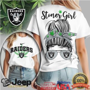 Las Vegas Raiders Stoner Girl Cannabis Leaf Messy Bun T shirt