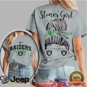 Las Vegas Raiders Stoner Girl Cannabis Leaf Messy Bun T shirt