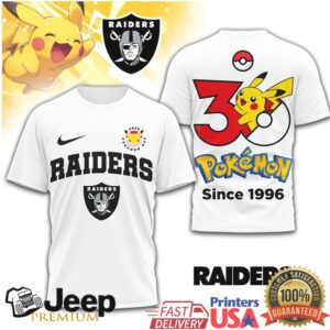Las Vegas Raiders x Pokémon Pikachu 30th Anniversary T Shirt Since 1996