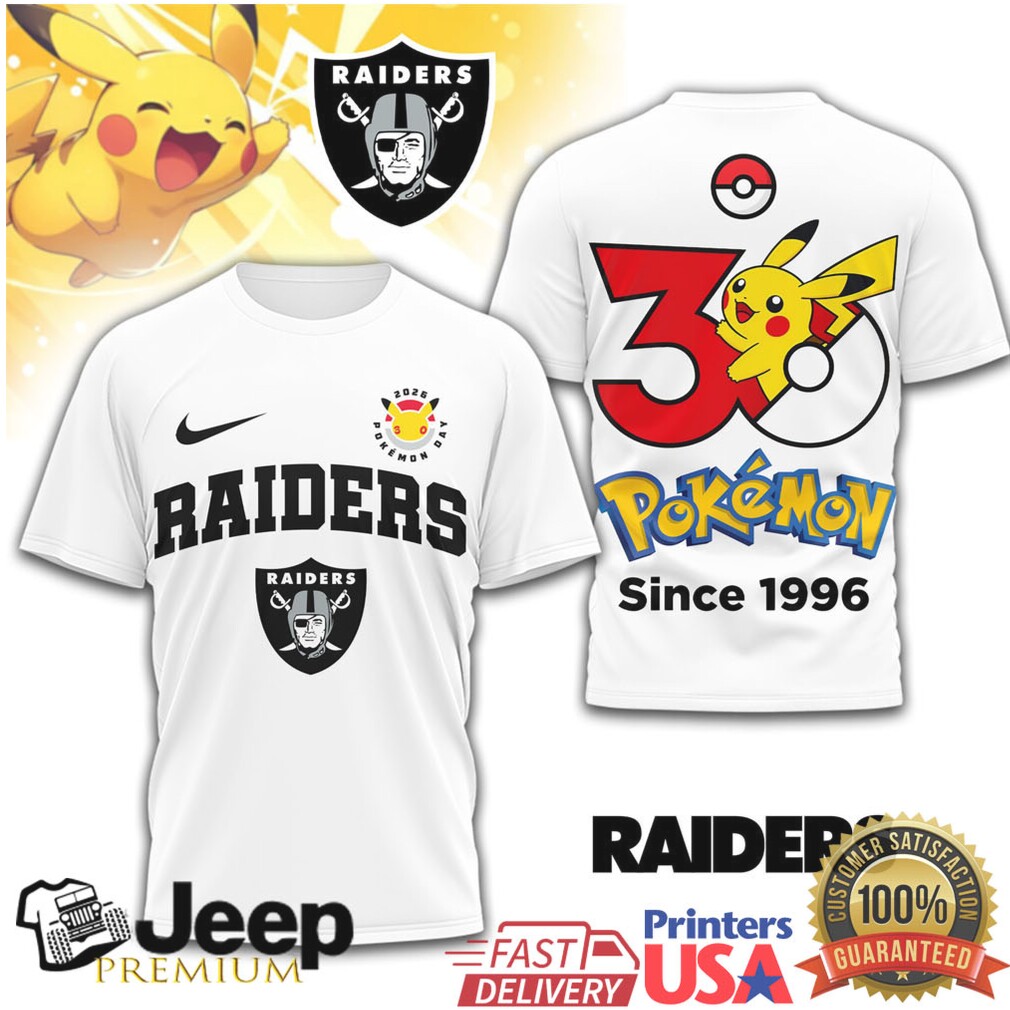 Las Vegas Raiders x Pokémon Pikachu 30th Anniversary T Shirt Since 1996 Las Vegas Raiders x Pokémon Pikachu 30th Anniversary T Shirt Since 1996