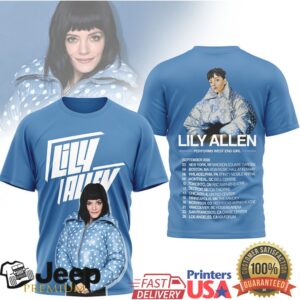 Lily Allen Performs West End Girl 2026 Tour Blue and Black T Shirts