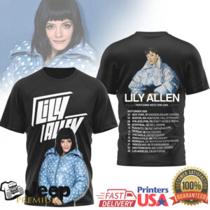 Lily Allen Performs West End Girl 2026 Tour Blue and Black T Shirts