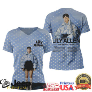 Lily Allen Performs West End Girl Polka Dot Blue Concert Merchandise T shirt