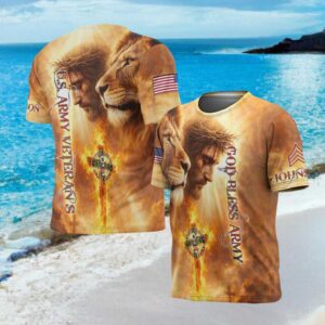 Lion of Judah & Jesus God Bless Army Veteran Graphic T Shirt