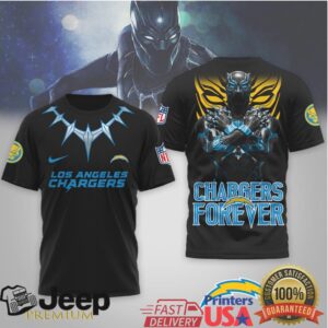 Los Angeles Chargers Black Panther Forever NFL Tribute 3D All Over Print T Shirt Los Angeles Chargers Black Panther Forever NFL Tribute 3D All Over Print T Shirt