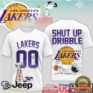 Los Angeles Lakers Snoopy Shut Up and Dribble Custom Name T Shirt (2)