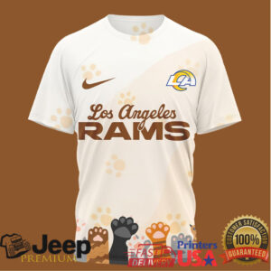 Los Angeles Rams International Cat Day Paw Print Cream T Shirt