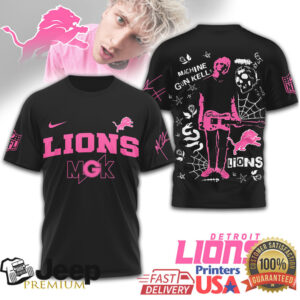 Machine Gun Kelly x Detroit Lions Pink Graphic T Shirt MGK NFL Custom Apparel Machine Gun Kelly x Detroit Lions Pink Graphic T Shirt MGK NFL Custom Apparel