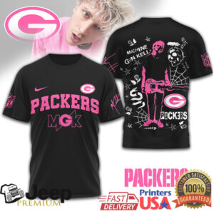 Machine Gun Kelly x Green Bay Packers Pink Graphic T Shirt MGK NFL Street Style Machine Gun Kelly x Green Bay Packers Pink Graphic T Shirt MGK NFL Street Style