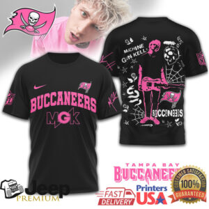 Machine Gun Kelly x Tampa Bay Buccaneers MGK Pink & Black Graphic T Shirt Limited Edition Collaboration Machine Gun Kelly x Tampa Bay Buccaneers MGK Pink & Black Graphic T Shirt Limited Edition Collaboration
