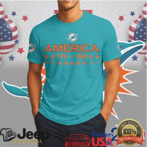 Miami Dolphins America 250th Anniversary Patriotic Skull Teal T Shirt