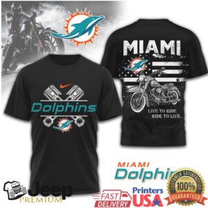 Miami Dolphins Biker Shirt Dolphins Live to Ride American Flag Motorcycle T Shirt