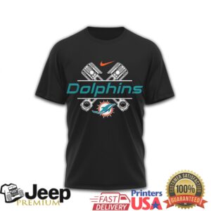 Miami Dolphins Biker T Shirt Motorcycle Pistons & American Flag Graphic