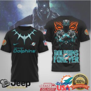 Miami Dolphins Black Panther Forever NFL Tribute 3D All Over Print T Shirt Miami Dolphins Black Panther Forever NFL Tribute 3D All Over Print T Shirt
