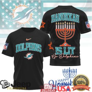 Miami Dolphins Hanukkah Is Lit Menorah T Shirt Miami Dolphins Hanukkah Is Lit Menorah T Shirt