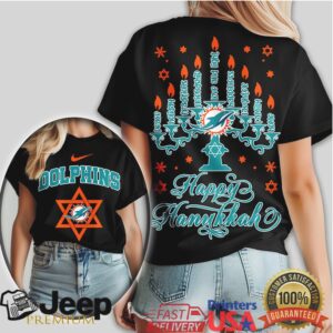 Miami Dolphins Happy Hanukkah Menorah Star of David NFL T Shirt Miami Dolphins Happy Hanukkah Menorah Star of David NFL T Shirt