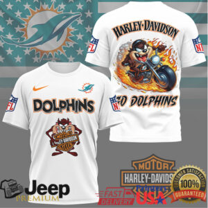 Miami Dolphins Harley Davidson x Taz Looney Tunes Graphic T Shirt Miami Dolphins Harley Davidson x Taz Looney Tunes Graphic T Shirt