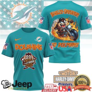 Miami Dolphins Harley Davidson x Taz Looney Tunes Graphic T Shirt