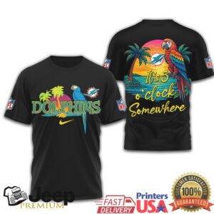 Miami Dolphins It's 5 O'Clock Somewhere Sunset Parrot Fan Shirt
